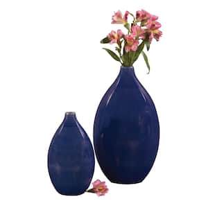 Cobalt Blue Glaze Ceramic Decorative Vases (Set of 2)