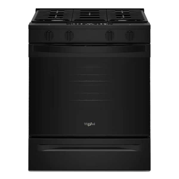 30 in. 4 Burners Slide-In Gas Range in Black with No Preheat and Slow Cook Modes