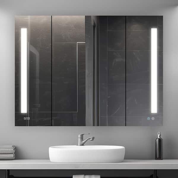 Aquadom Signature Royale 48 in W x 36 in. H Rectangular LED Tri-view Medicine Cabinet with Mirror Defogger, 3X Magnifying Mirror