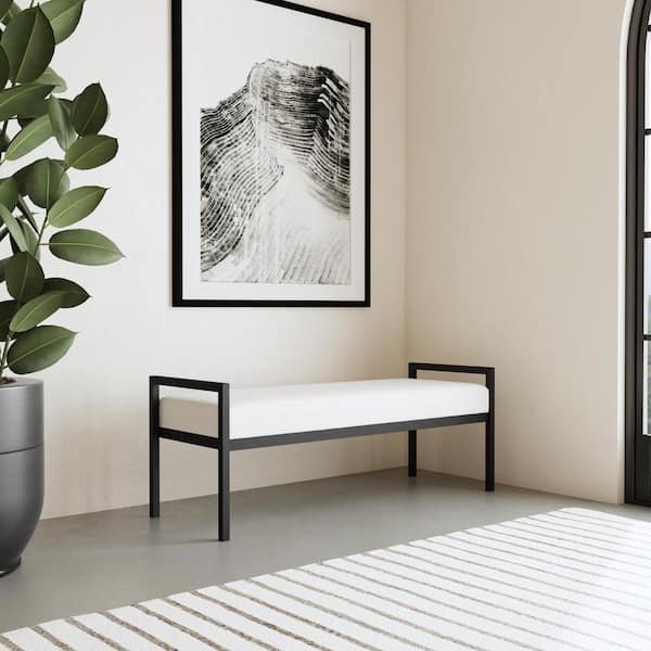 Modern Cream Boucle 49.5 in. Bedroom Bench Backless with Metal Base