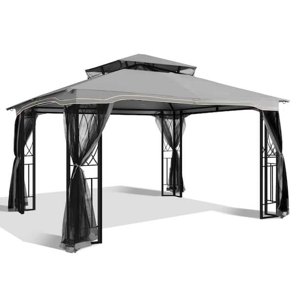 Outdoor 11 ft. x 13 ft. Grey Steel Frame Gazebo with Canopy