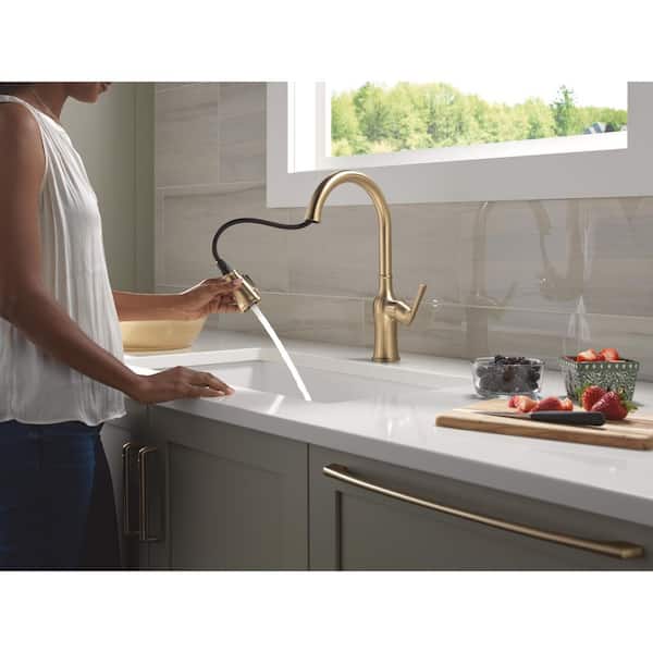Faryn Champagne Bronze Gold 16.5 in. H Pull Down Sprayer Kitchen Faucet with 360° Swivel Spout