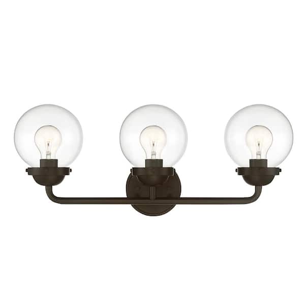 Designers Fountain Knoll 24 in. 3-Light Oil Rubbed Bronze Retro Vanity Light with Clear Glass Shades