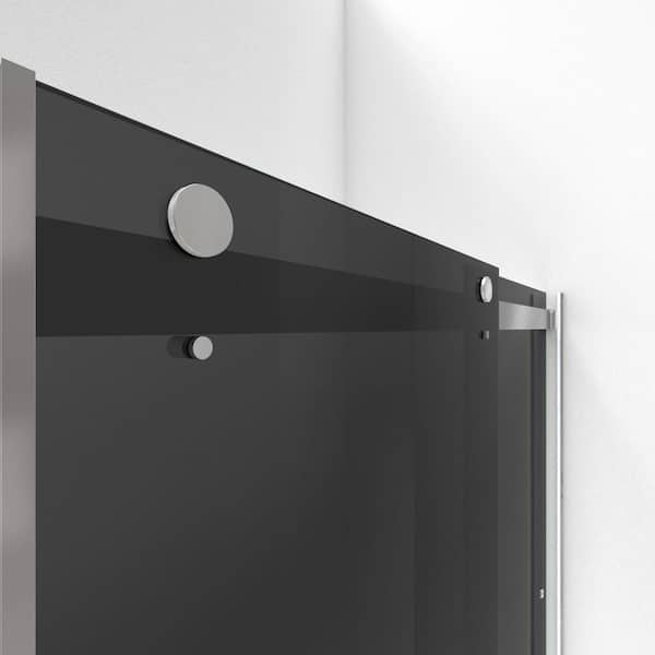Essence 56 in. to 60 in. W x 76 in. H Sliding Frameless Shower Door in Brushed Nickel with Tinted Glass