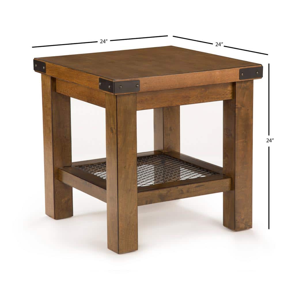 Distressed Oak and Metal Industrial Square End Table