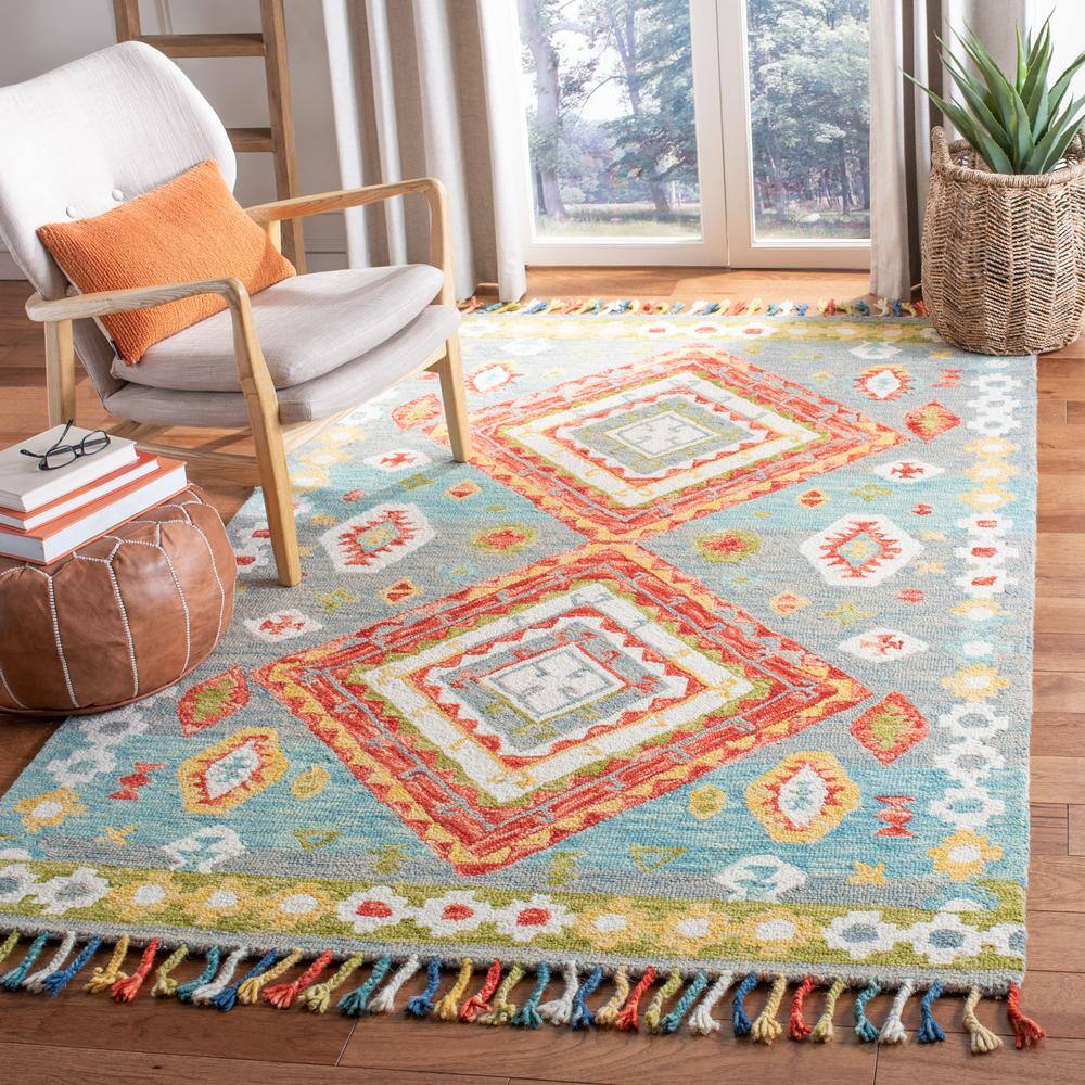 Handmade Tufted Wool Round Area Rug in Grey/Red - 2' x 3'