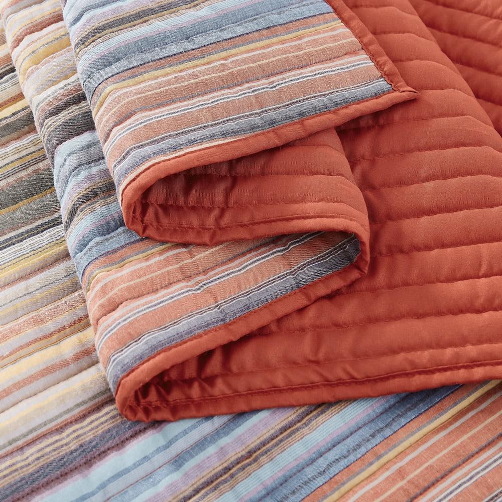 King Blue Cotton Reversible Quilt Set with Shams