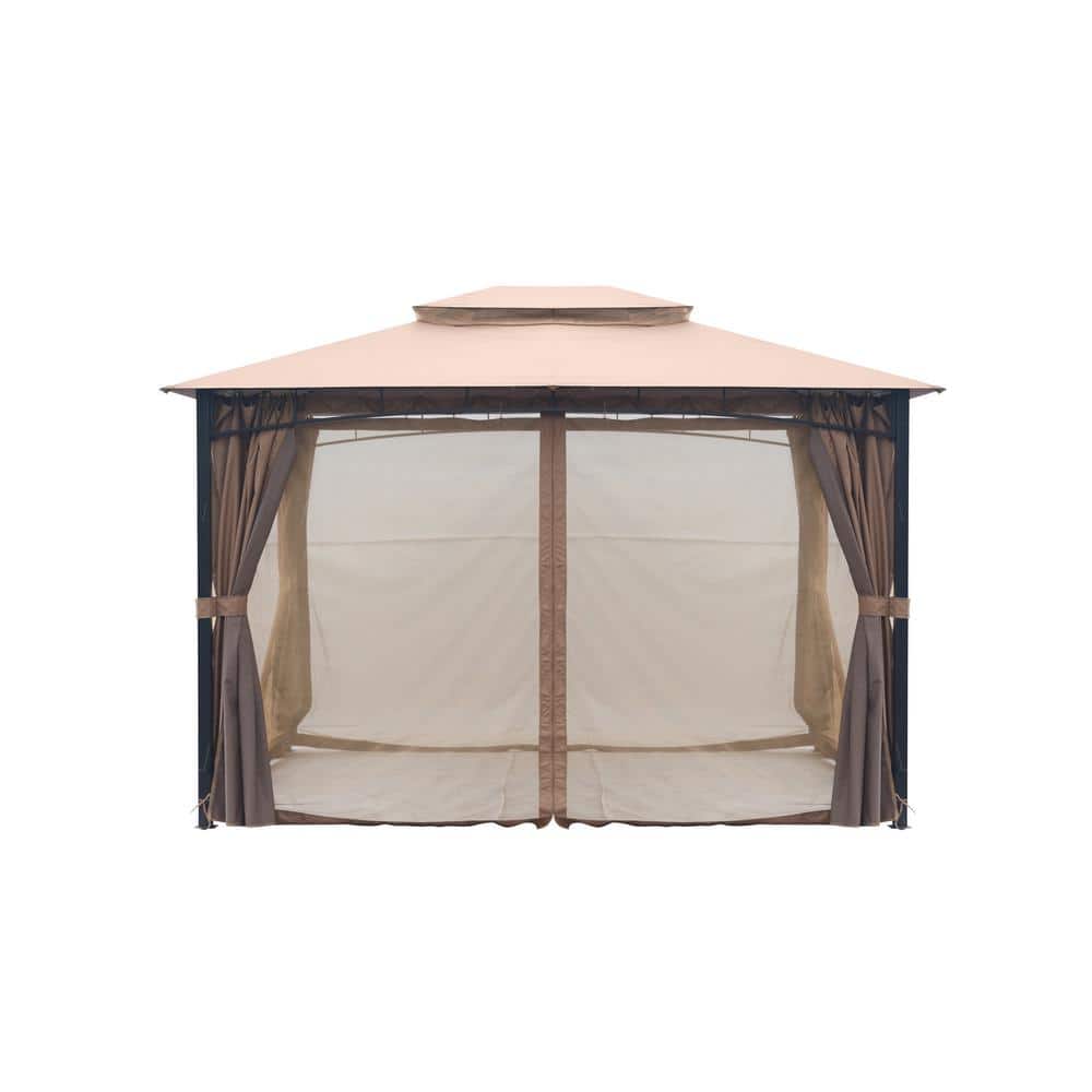 Sungrd 12 ft. x 10 ft. Beige Softtop Double Roof Canopy Metal Grill ...