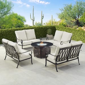 Black Aluminum Fire Table Set with 4-Deep Seating Loveseats