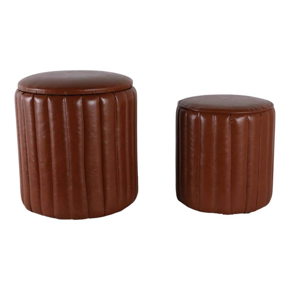 Brown Pine Wood Channeled Faux Leather Round 18 in. Ottoman price history on PriceWatchPro