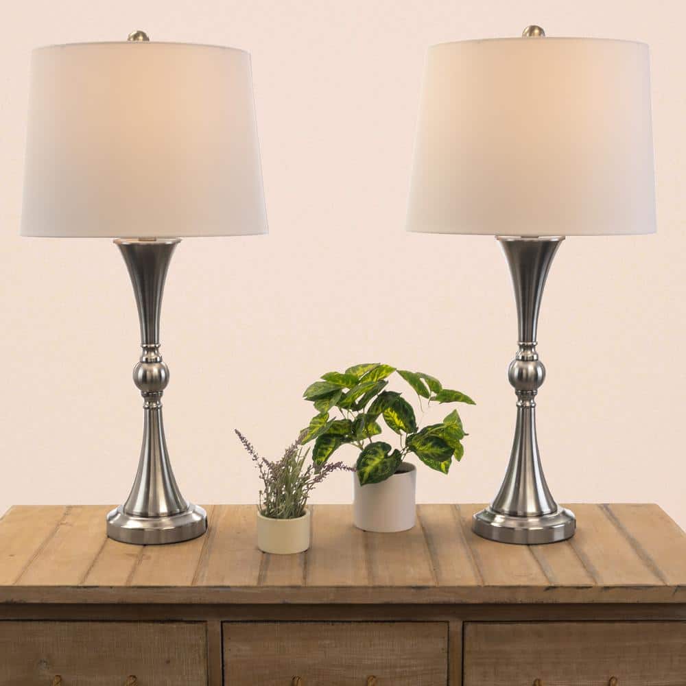 Silver Touch Control Table Lamps with USB Ports, Set of 2