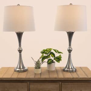 28.74 in. Set of 2 Table Lamps with USB Charging Ports, Touch Control and LED Bulbs, Silver