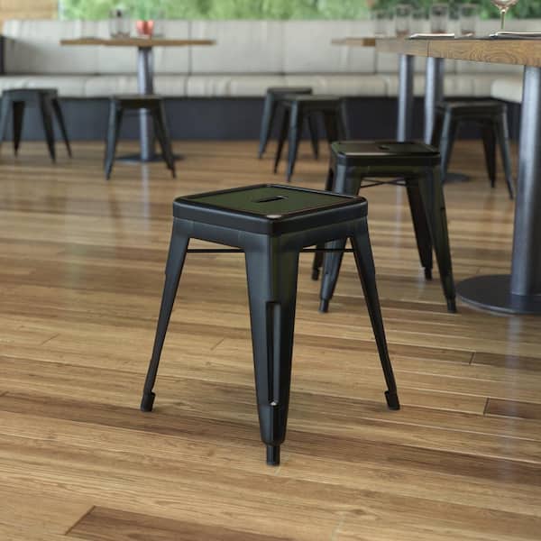 18 in. Black Backless Metal Short 16 in.-23 in. Bar Stool with Metal Seat (Set of 4)