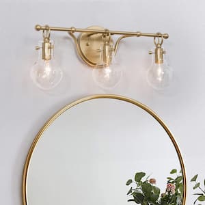 20 in. 3-Light Modern Brass Gold Wall Sconce Bathroom Vanity Light with Clear Glass Shade
