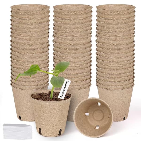 3.15 in Peat Pots Biodegradable with Drainage Holes Brown 60 Pack