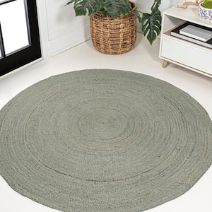 Zara Braided Coastal Cottage Round Jute Gray 4 ft. Round Area Rug