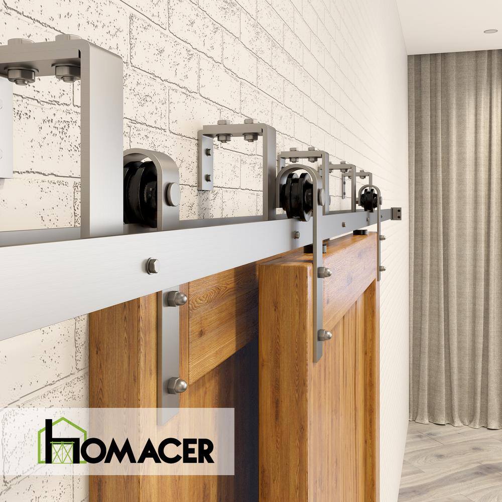 Brushed Nickel Double Track Bypass Sliding Barn Door Hardware Kit