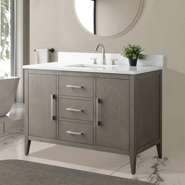 48 in. W x 22 in. D x 34 in. H Single Sink Bathroom Vanity Cabinet in Driftwood Gray with Engineered Marble Top