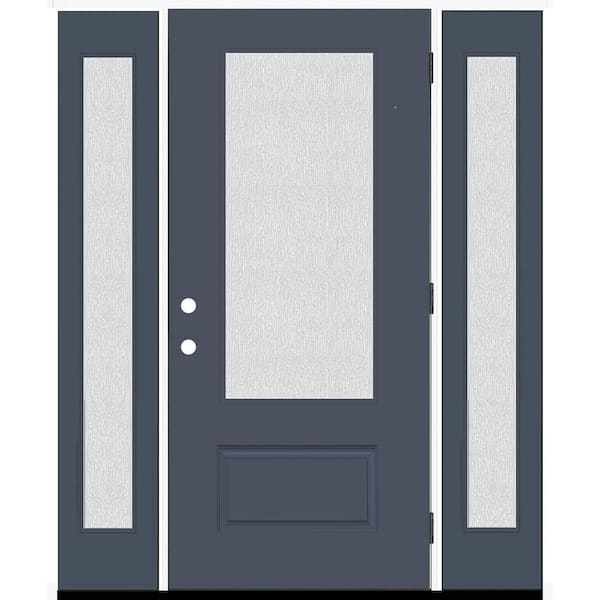 Steves & Sons Legacy 64 in. x 80 in. 3/4-Lite Rain Glass LHOS Dark Denim Finish Fiberglass Prehung Front Door with dB 12 in. SL