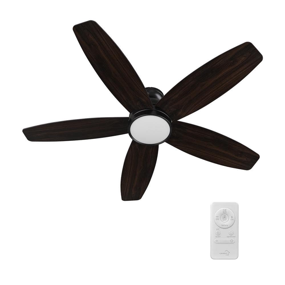 52-Inch Matte Black and Wood Smart Ceiling Fan with LED Light