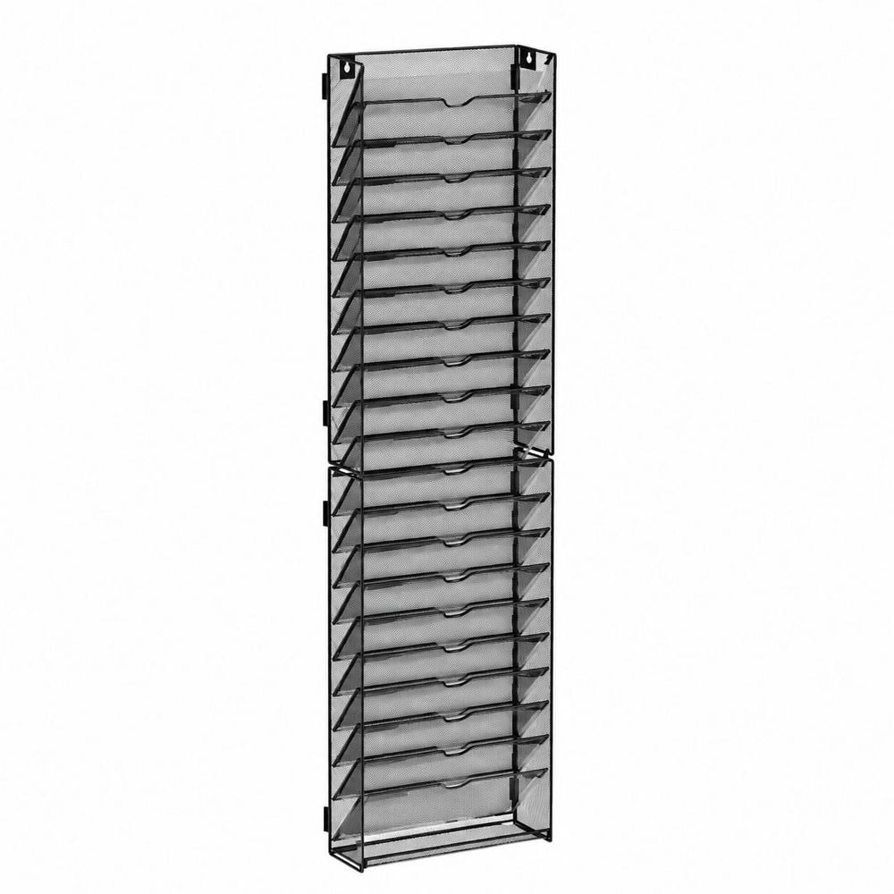 Black Metal Mesh Wall Mounted 21-Tier Vertical Magazine Rack