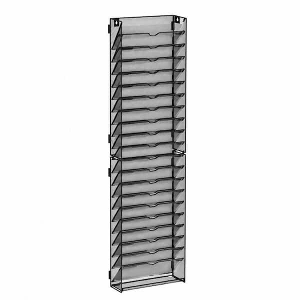 Black Metal Mesh Wall Mounted 21-Tier Vertical Magazine Rack