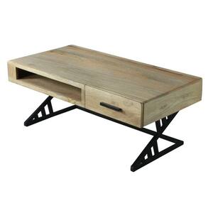 20 in. L Gray and Black Industrial Mango Wood Coffee Table with 1 Drawer and Tubular Metal Frame