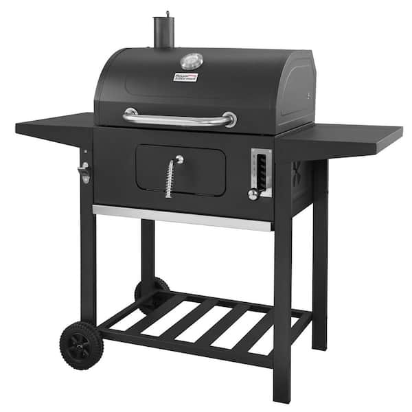 Royal Gourmet 24 in. BBQ Charcoal Grill in Black with 2-Side Table