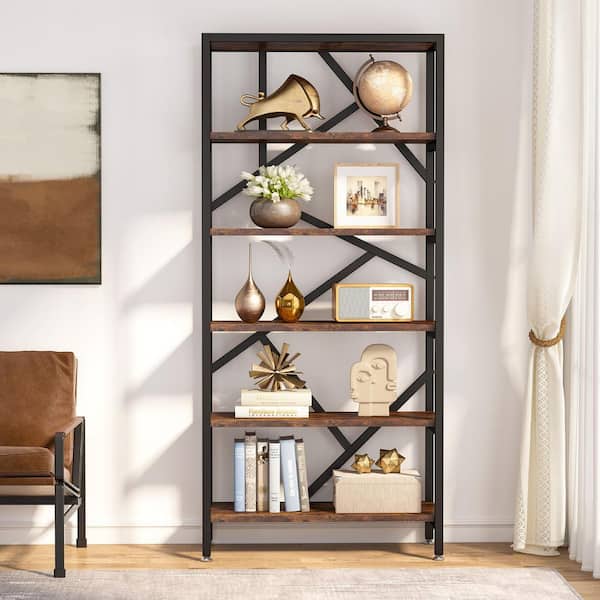 71 in. Industrial Wood 6 Shelf Etagere Bookcase, Free Standing Open Storage Display Shelf for Home Office Living Room