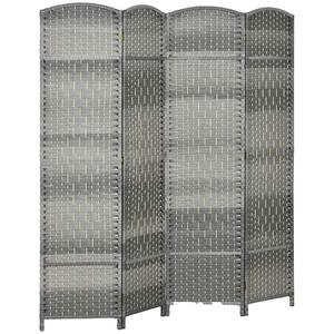 6 ft. Tall Hand-Woven 4-Panel Folding Room Divider Privacy Screen in Gray