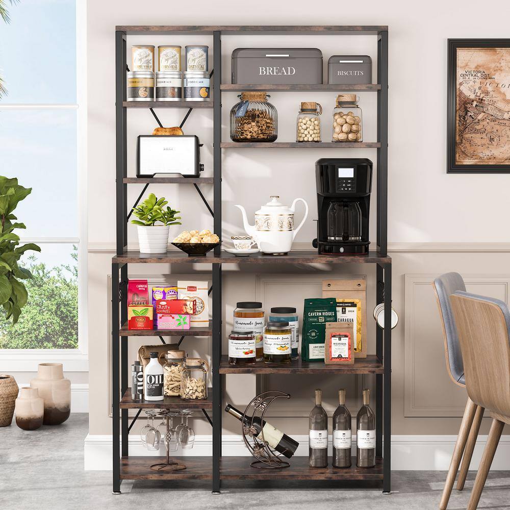 Vintage Brown and Black Wood 5-Tier Industrial Closet Organizer System