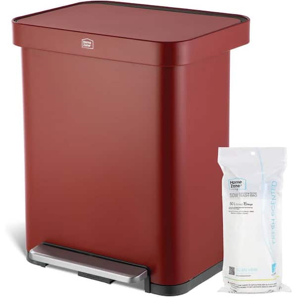 Home Zone Living 13 Gal. Red Stainless Steel Kitchen Trash Can with Step-On Pedal and Slow Closing Lid, Virtuoso Collection