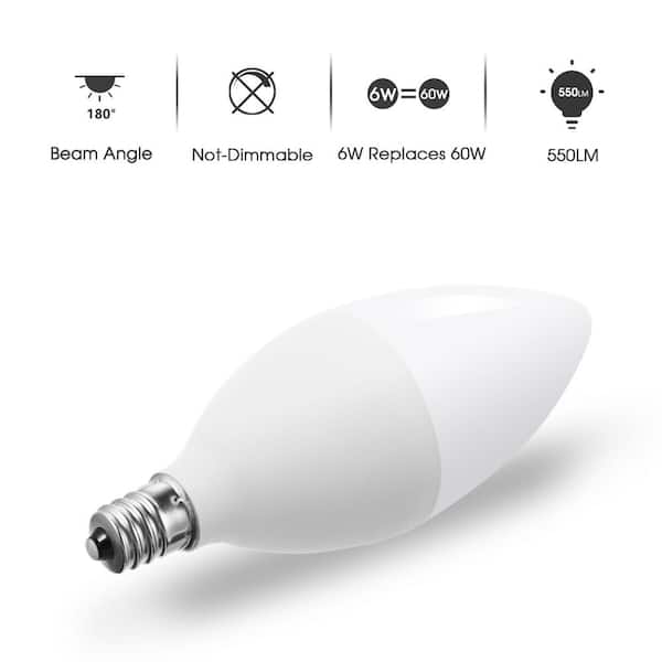 YANSUN 40-Watt Equivalent 5W C37 Non-Dimmable LED Candle Light Bulb E12 Base in Warm White 3000K (6-Pack)