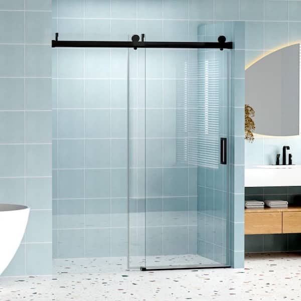 Frameless Soft-Close Shower Door 56-60 in. W x 76 in. H, 1/4 in. Tempered Glass, Explosion-Proof Coating, Matte Black