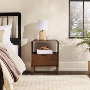 Brown 1-Drawer Solid Wood Modern Rounded 19 in. W Nightstand