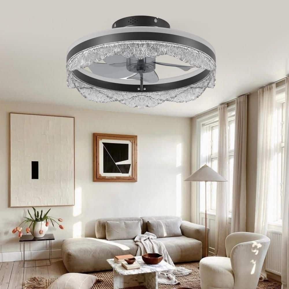 FEKZO 16 in. Smart Indoor Black Flush Mount Ceiling Fan with Bright White Integrated LED