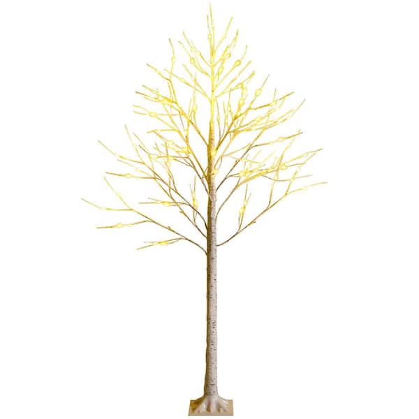 Costway 6ft Pre-lit White Twig Birch Tree for Artificial Christmas Tree Holiday w/96 LED Lights