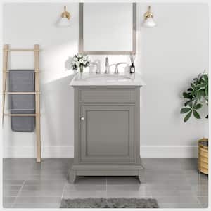 Elite Stamford 24 in. W x 24 in. D x 36 in. H Bath Vanity in Gray with White Carrara Marble Top with White Sink