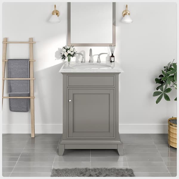 Elite Stamford 24 in. Single Sink Gray Bath Vanity with Double-Ogee Gray Carrara Marble Top (Assembled)