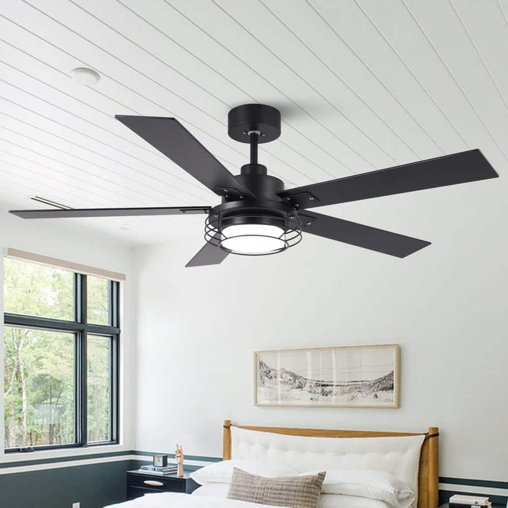 IHOMEadore 52 in. Indoor Integrated LED Black Ceiling Fan with Light ...