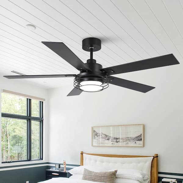 52 in. Indoor Integrated LED Black Ceiling Fan with Light and Remote Control