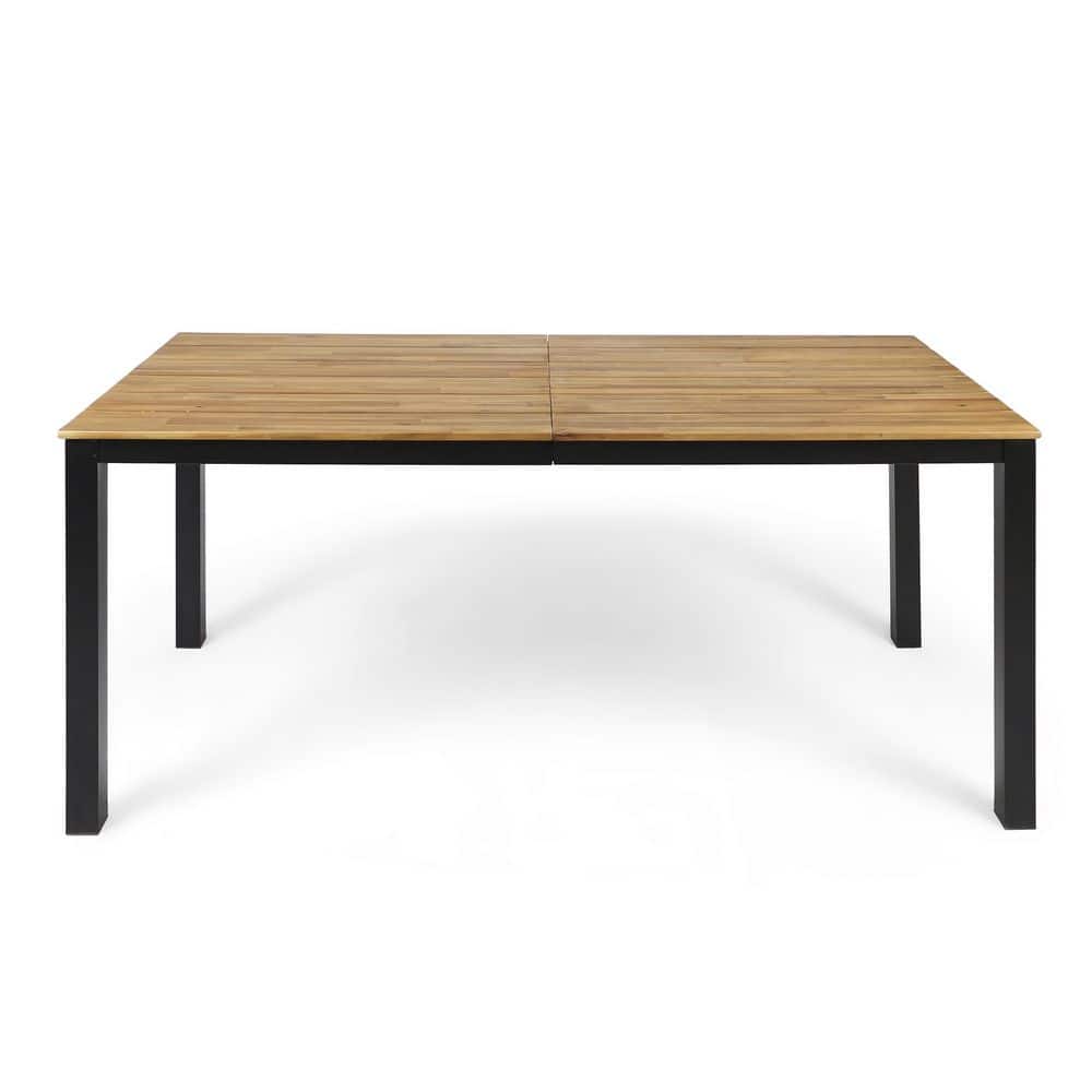 71 in. Rectangle Tabletop Metal and Wood Outdoor Dining Table