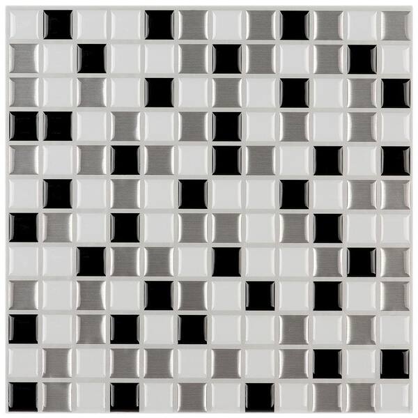 Instant Mosaic 12 in. x 12 in. Peel and Stick Mosaic Decorative Wall Tile in Shades of Gray and White (6-Pack)