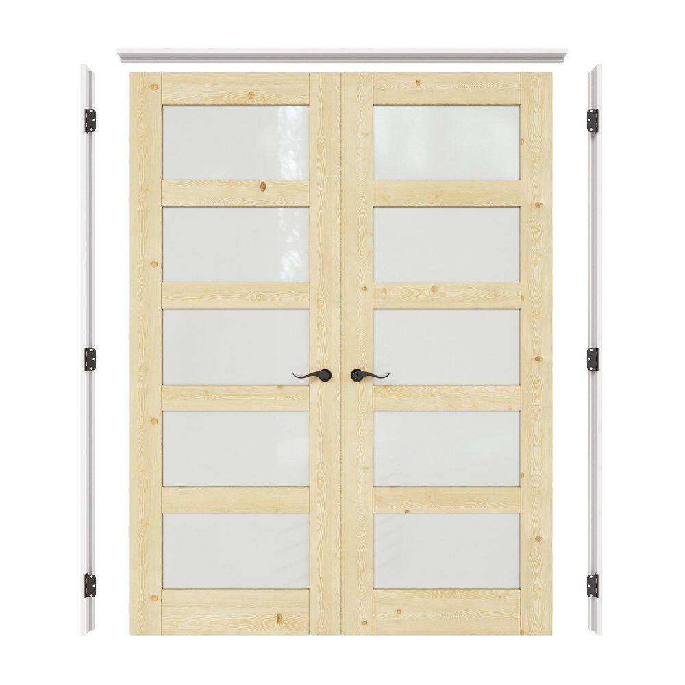 Assembly Required 64 in. x 80 in. 5-Lite Frosted Glass Unifinished Pine Universal Double French Door Kit w/Separate Jamb price history on PriceWatchPro
