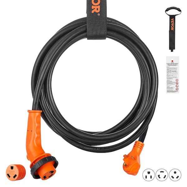 VEVOR RV Power Cord 25 ft. 10/3 30 Amp 125 Volt Heavy Duty RV Marine Extension Cord with Locking Plug Lighted End