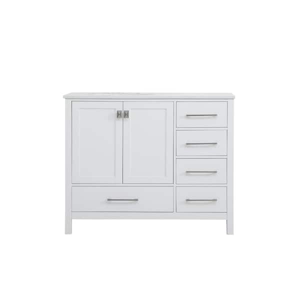 Unbranded 42 in. W x 22 in. D x 34 in. H Single Bathroom Vanity in White with Engineered Stone Top in Calacatta with White Basin