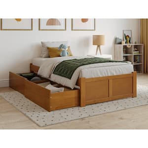 Concord Light Toffee Natural Bronze Solid Wood Frame Twin Platform Bed with Footboard and Storage Drawers