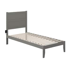NoHo 38-1/4 in. W Grey Twin Extra Long Size Solid Wood Frame with Attachable USB Charger Platform Bed