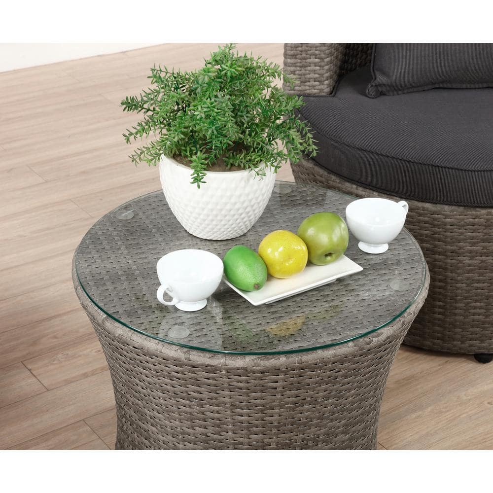 Gray All-Weather Wicker Outdoor Bistro Set with Cushions