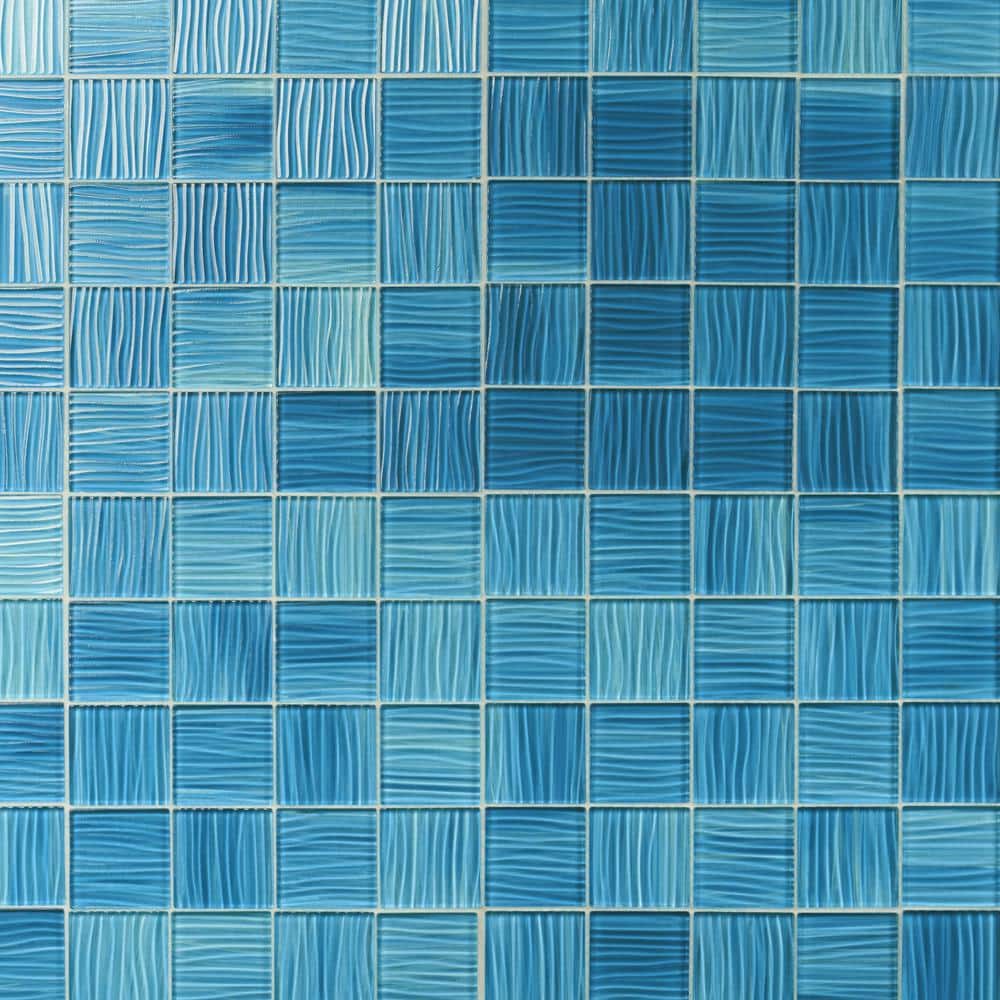 Marine Blue Polished Glass Mosaic Wall Tile